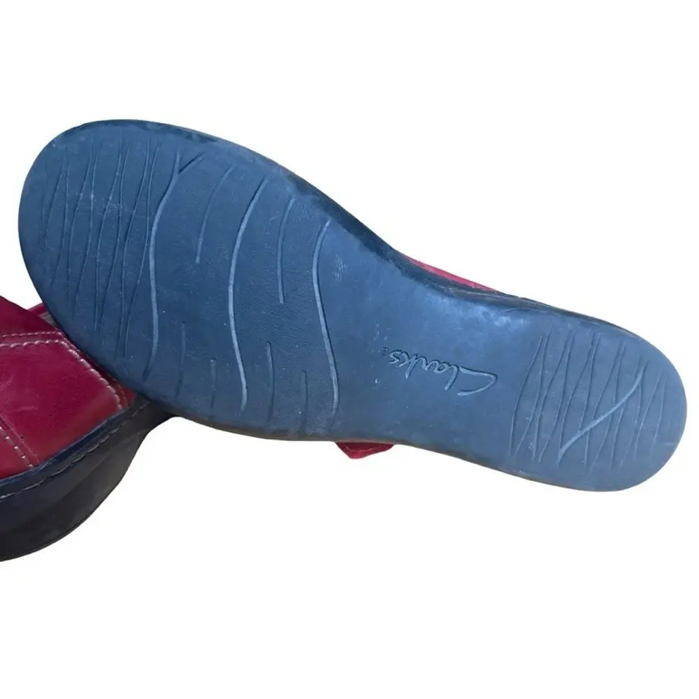 Clarks Red Ashland Spin Q Leather Loafers Flats Comfort Casual Shoes sz 6 M